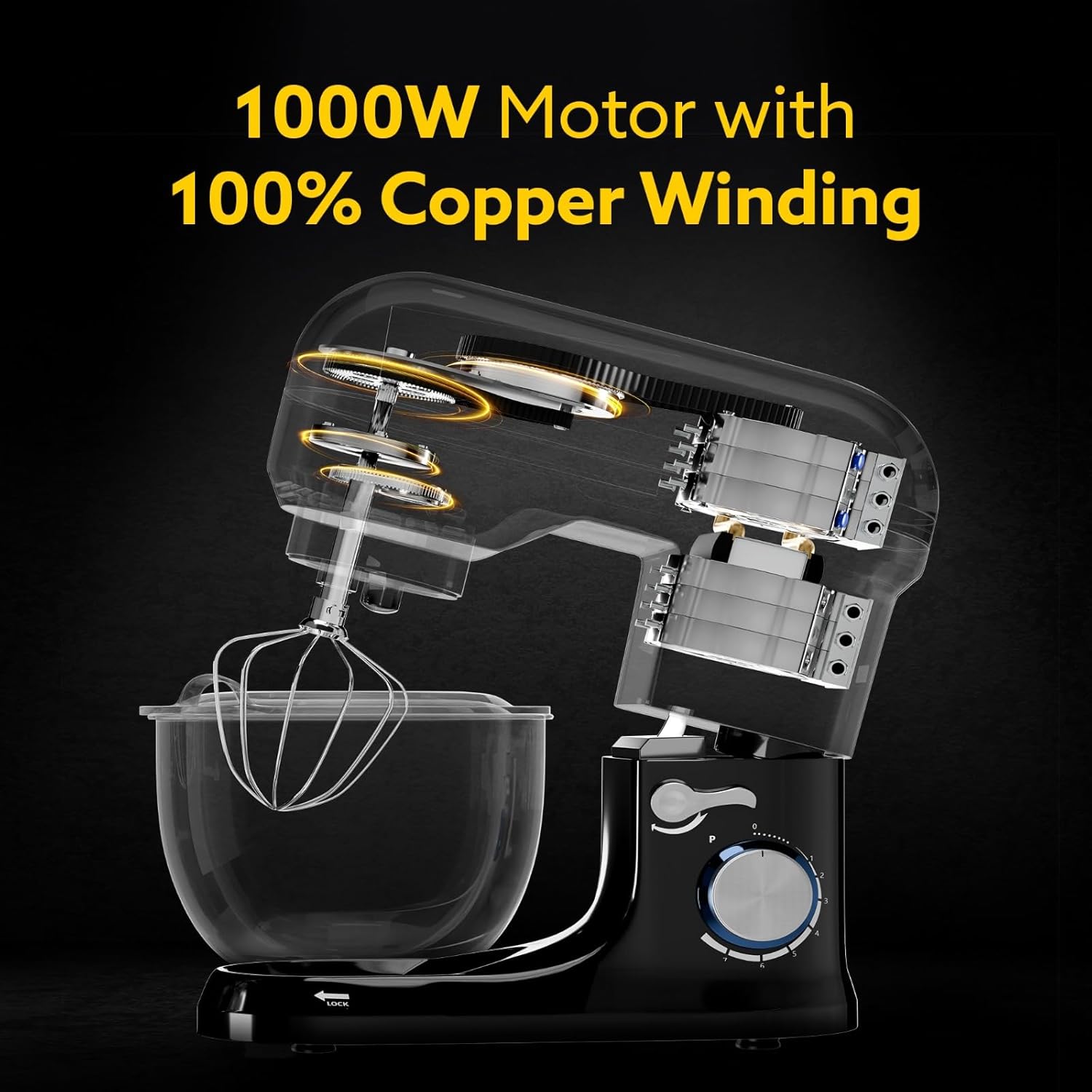 AGARO Royal Stand Mixer 1000W with 5L SS Bowl and 8 Speed Setting I Includes Whisking Cone, Mixing Beater & Dough Hook, and Splash Guard, 2 Years Warranty, (Black)