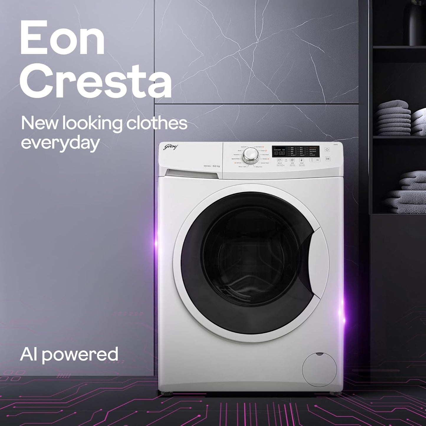 Godrej 7 Kg 5 Star, AI Powered, Inbuilt Heater, Steam Wash, FabriSafe Drum, Refresh Cycle, 65% Water Saving, Fully Automatic Front Load Washing Machine (WFEON CRS 7010 5.0 FKEDM GLWH, Glacial White)