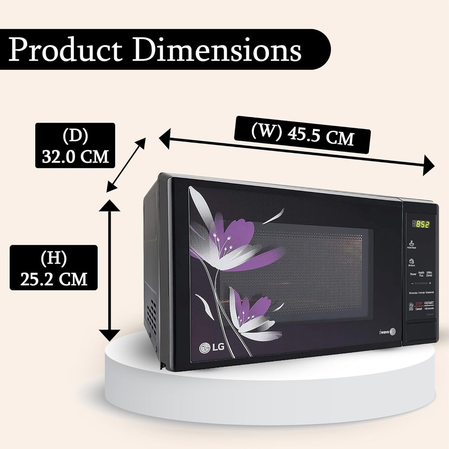 LG 20 L Solo Microwave Oven (MS2043BP, Black, Health plus Menu, I-Wave Technology, Indian Cuisine, Even Reheat & Defrost, Auto Cook Menu, Anti-Bacterial Cavity & Steam Clean)