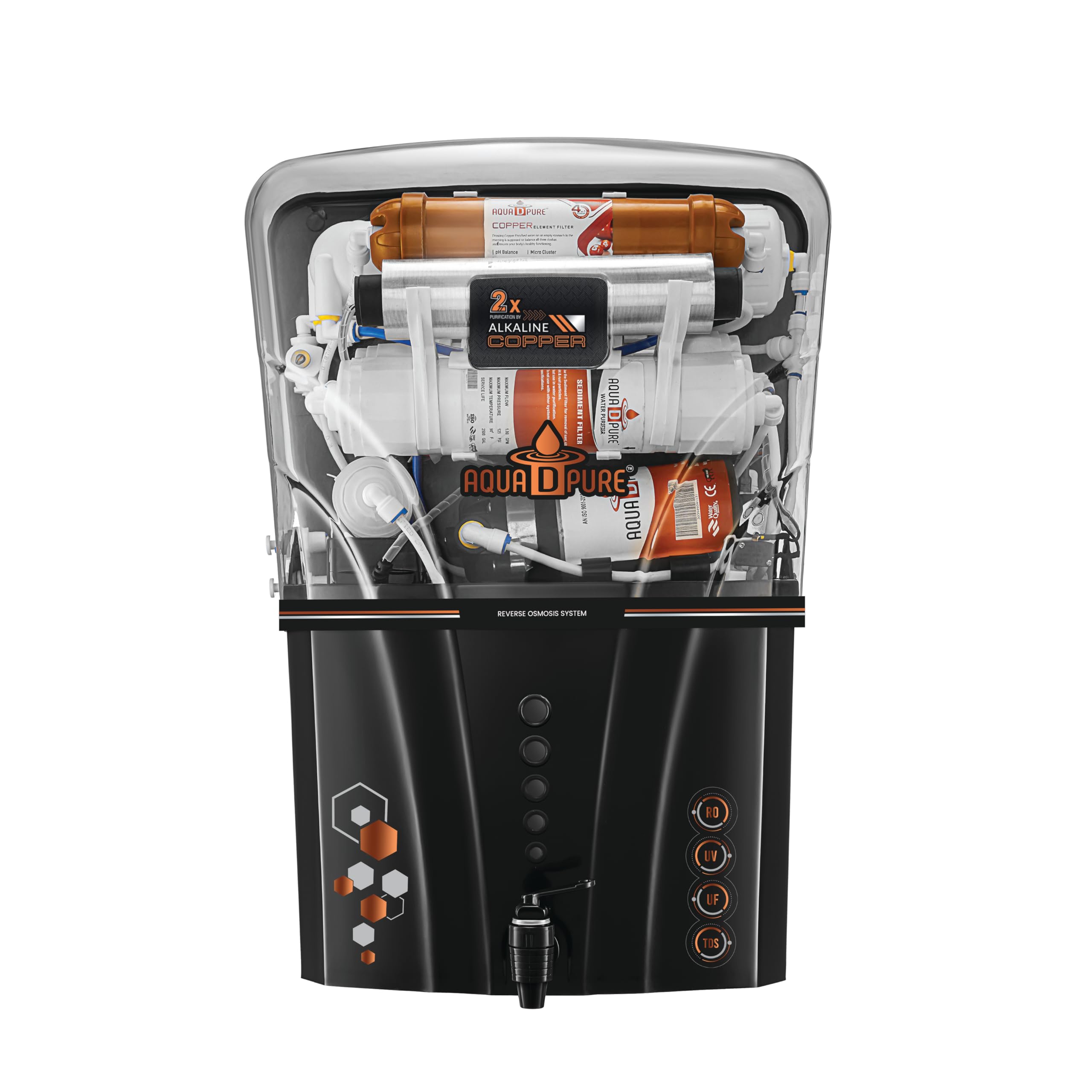 AQUA D PURE 4 in 1 Copper RO Water Purifier with 10 Stage Purification Filtration, UV, UF, TDS Adjuster and 12 Liter Large Storage Tank, Suitable for all type of water supply