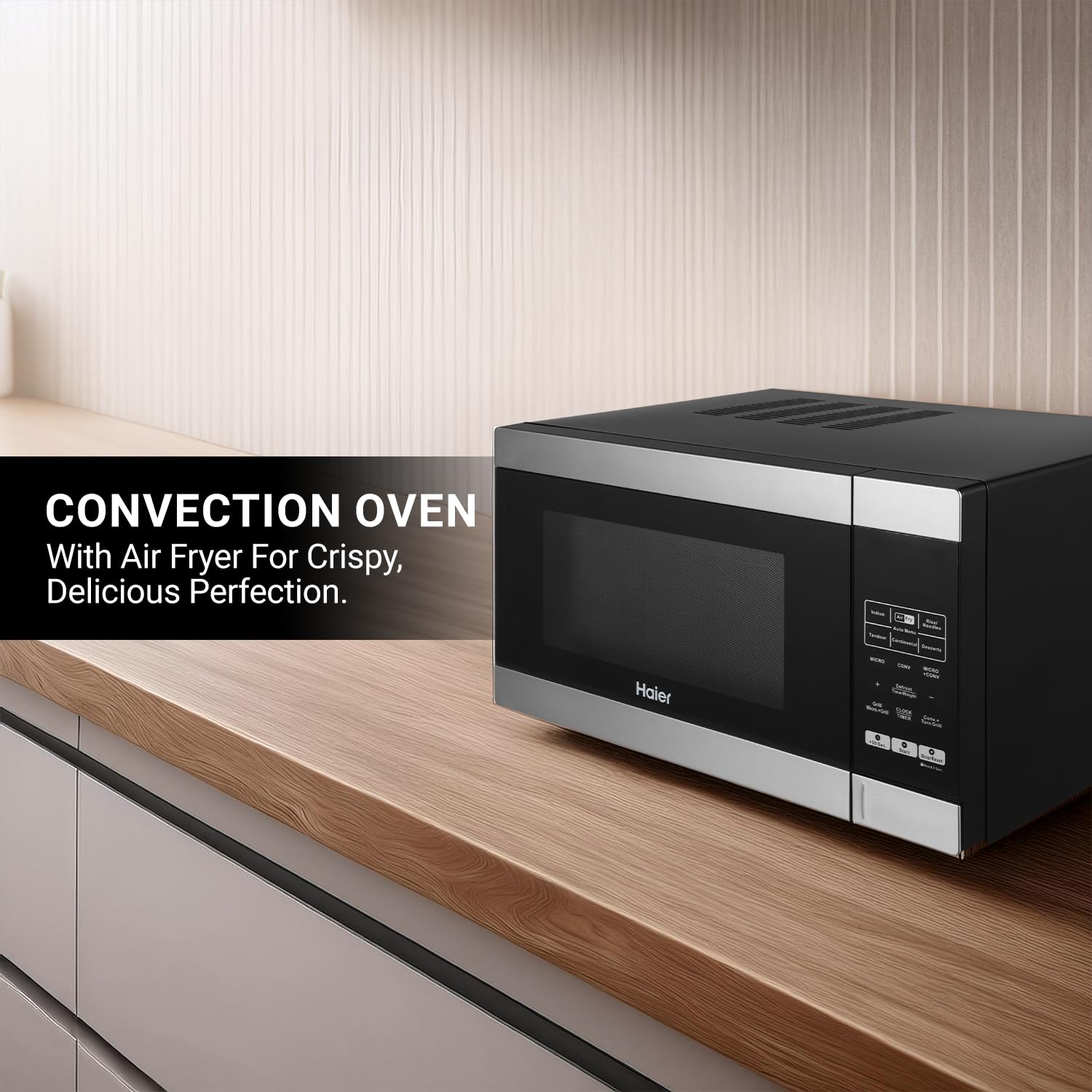 Haier 30L Convection Microwave Oven (HIL3001ARSB, Black) with In-Built Air Fryer | Motorized Rotisserie | Stainless-steel Cavity | 5 In 1 Microwave oven
