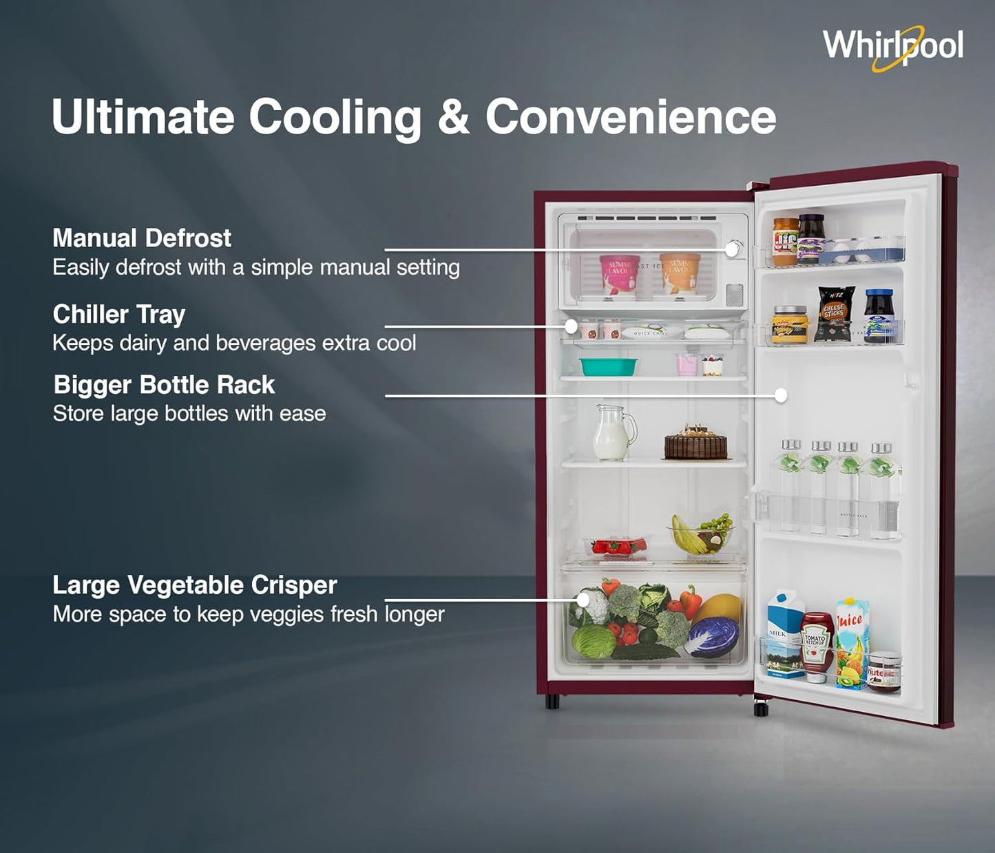 Whirlpool 184 L 2 Star Direct-Cool Single Door Refrigerator (205 WDE CLS 2S SHERRY WINE-Z, Red)