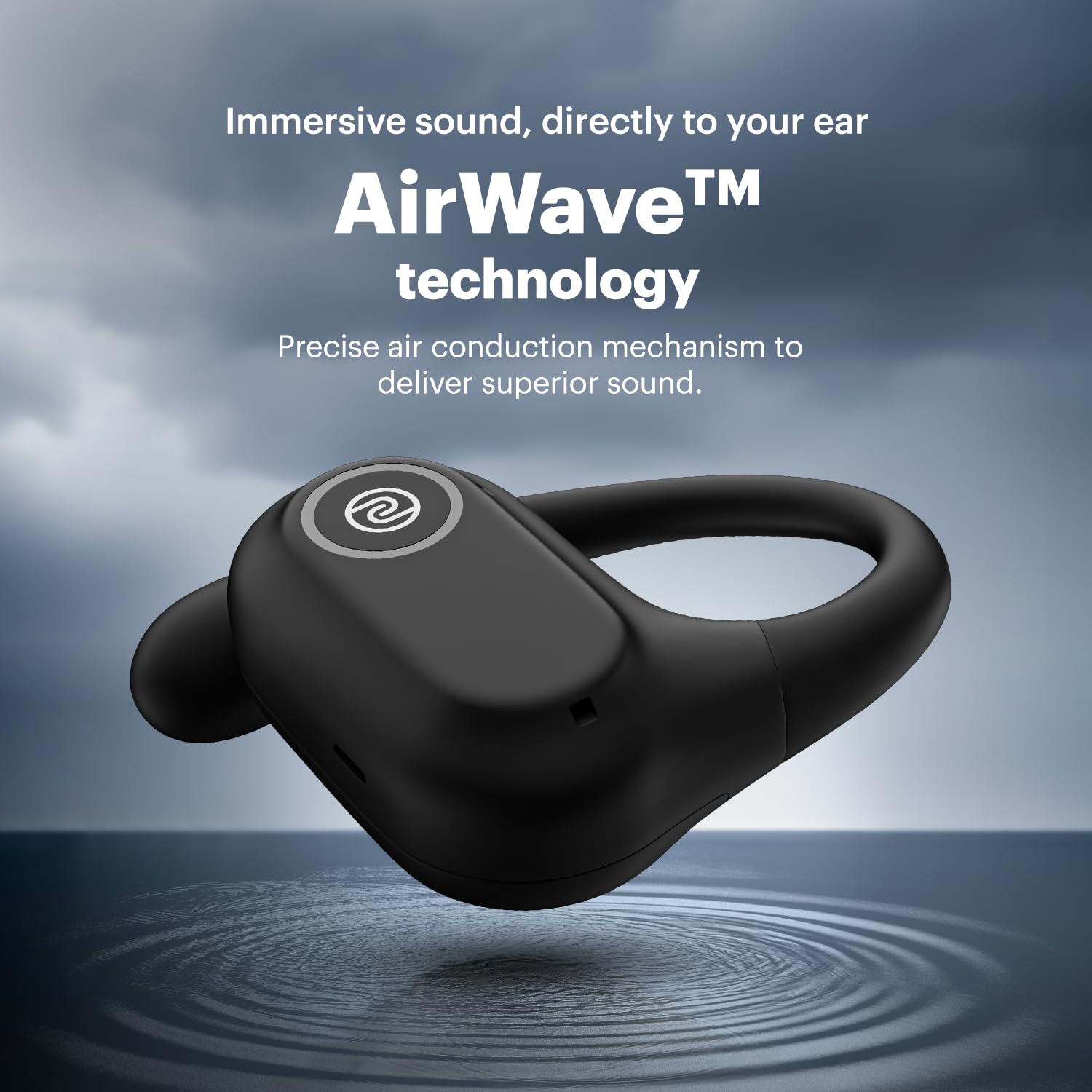 Noise Pure Pods Wireless Open Ear Earbuds with AirWave™ Technology,Up-to 80H Playtime,Quad Mic with ENC,16mm Neodymium Dynamic Driver,Detachable Pure Band,BTv5.3 (Power Black)