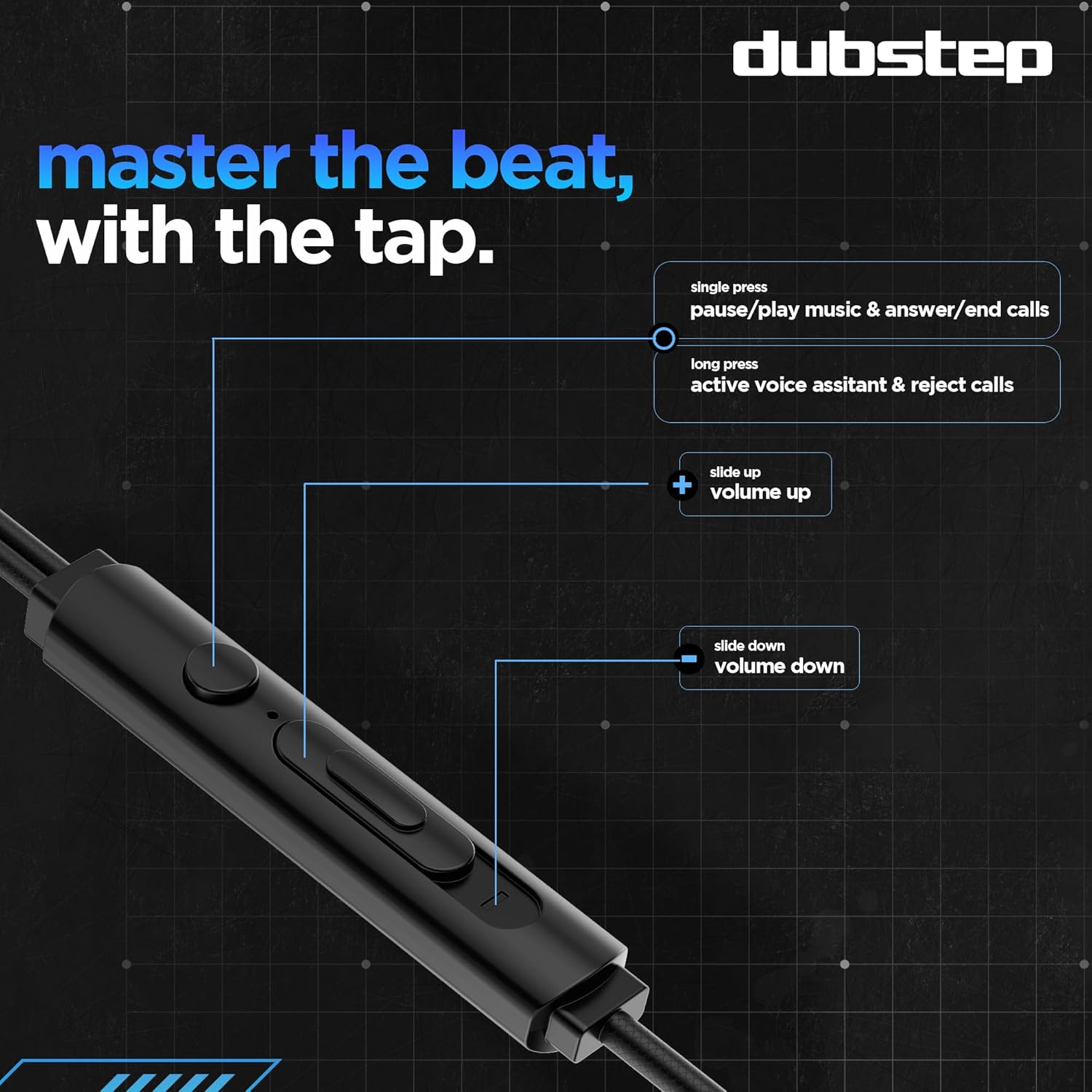 Dubstep Squad M11 with X-Bass Technology, 10mm Dynamic Drivers, Inline Control, Type-C Earphones with Mic (Blue & Black)
