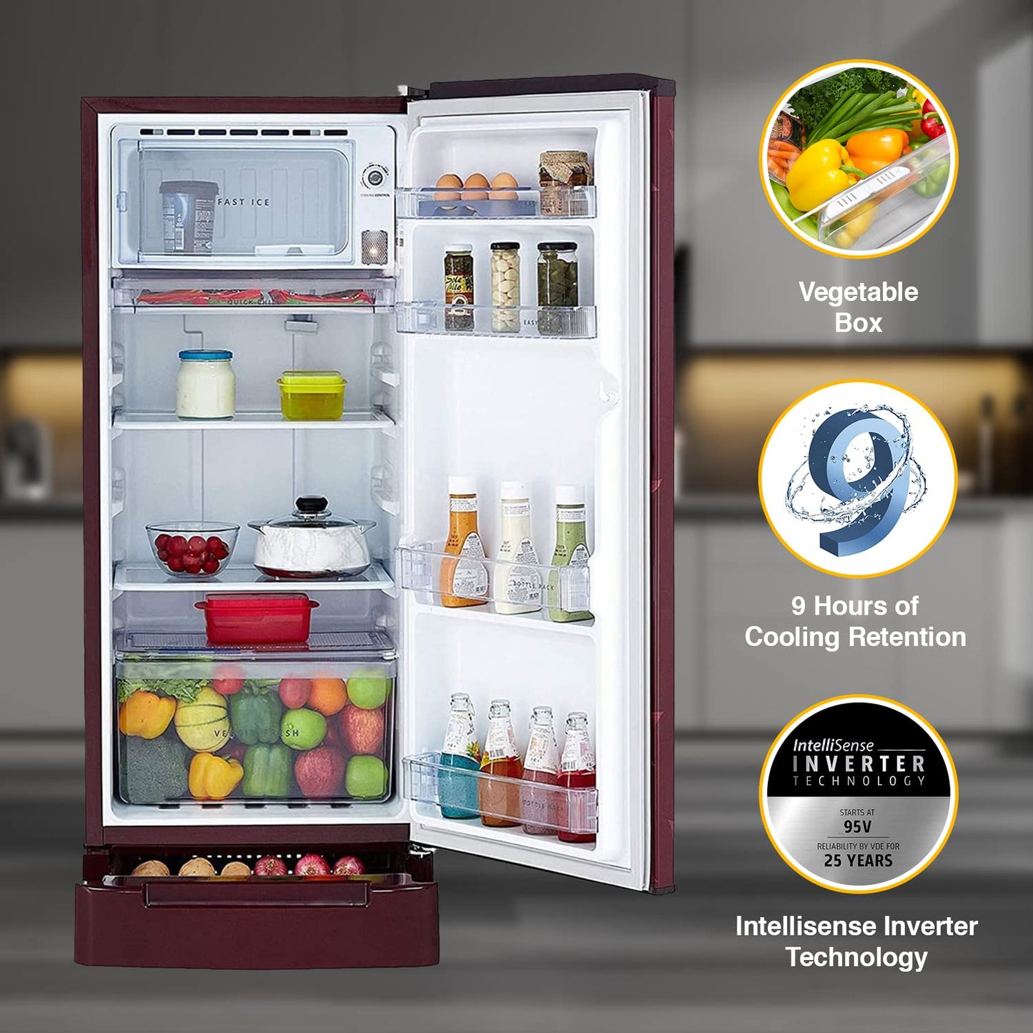 Whirlpool 184 L 4 Star Inverter Direct-Cool Single Door Refrigerator (205 WDE ROY 4S Inv WINE RADIANCE-Z, Base Stand with Drawer, 2023 Model)