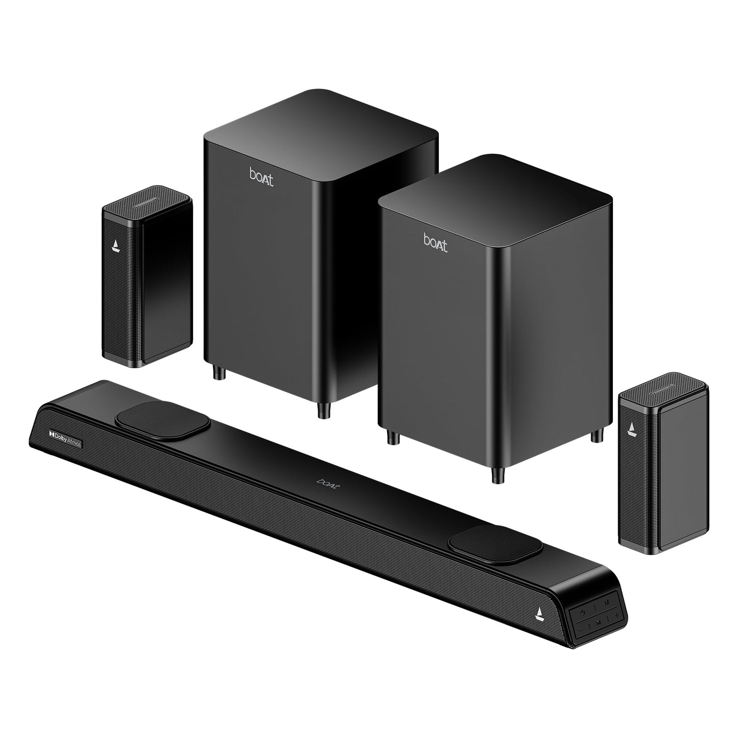 boAt Aavante Prime 5.1 5000DA (2025 Launch), Dolby Atmos, 500W, 5.1CH w/Wired Subwoofer & Wired Satellites, Multi Compatibility, Bluetooth Sound bar, Home Theatre Soundbar Speaker(Premium Black)