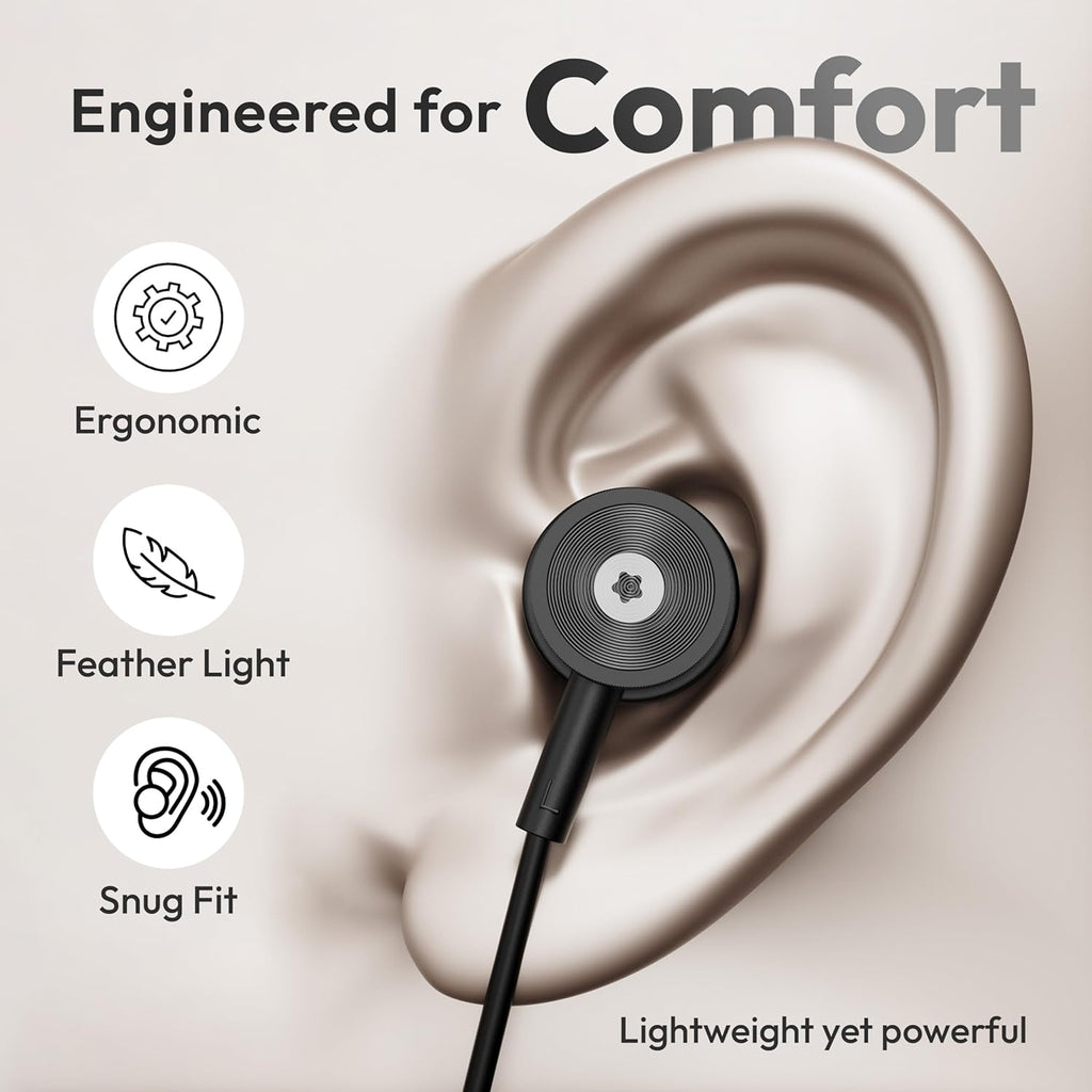 Boult XO Black Wired Earphones with 3.5mm Jack, Extra Bass, 10mm Dynamic Driver, Inline Control, IPX5 Water Resistant, HD Mic, Radial Finish, Earphones Wired Headphones with Mic Earphone