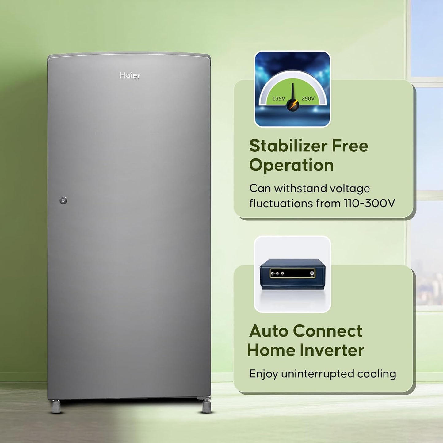 Haier 185 L, 2 Star, Direct-Cool Single Door Refrigerator (HED-19TMS-N, Moon Silver)