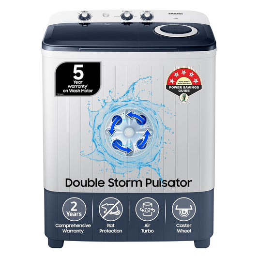 Samsung 6.5 kg, 5 star, Semi-Automatic Top Load Washing Machine (WT65R2200LL/TL, Air Turbo Drying, LIGHT GRAY, 5 Year Warranty on Wash Motor)