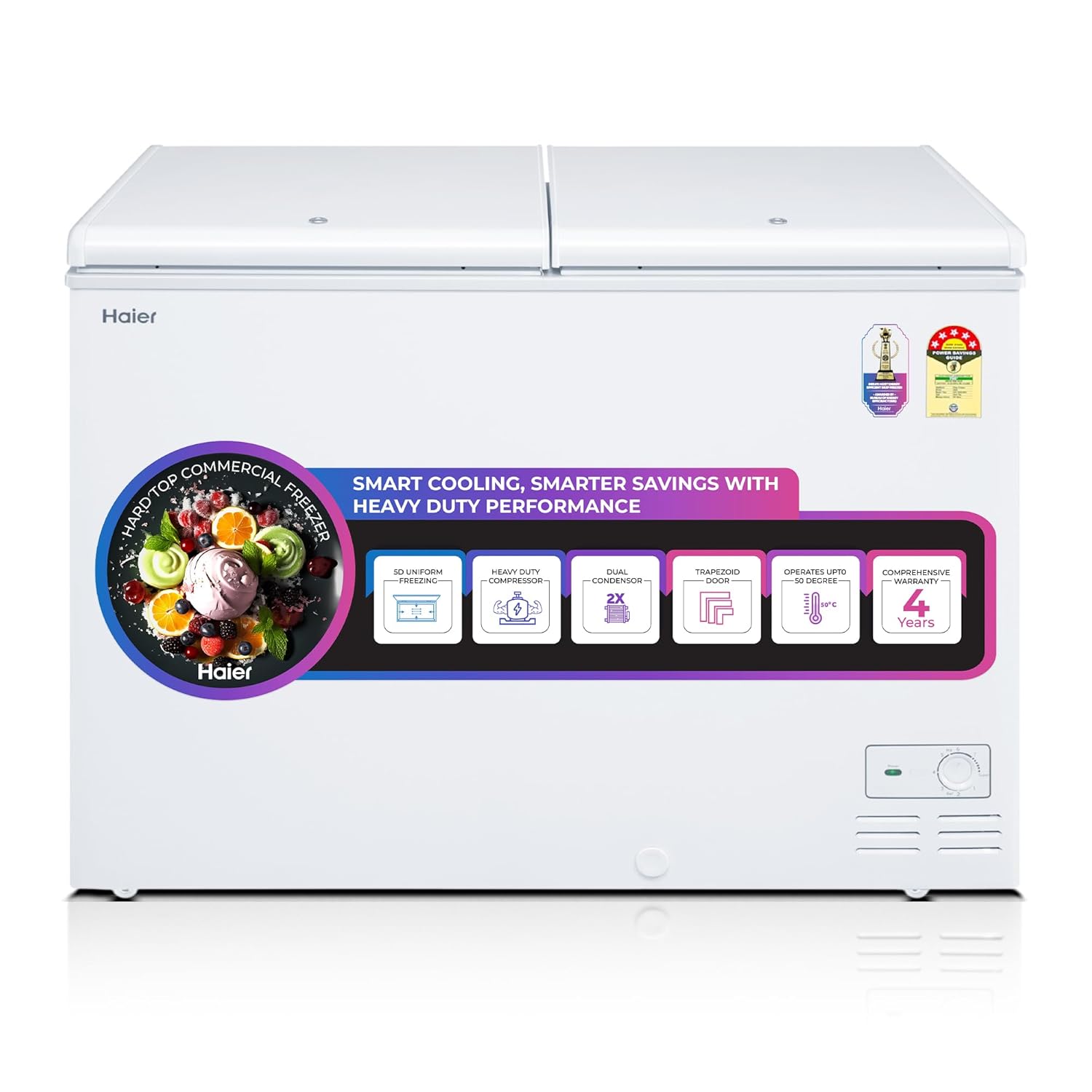 Haier HFC-320DM5, 5 Star Rating Double Door Convertible Deep Freezer, 5 Side Uniform Freezing, Heavy Duty Compressor, inside metal liner with 3 Layer Door Design (White)