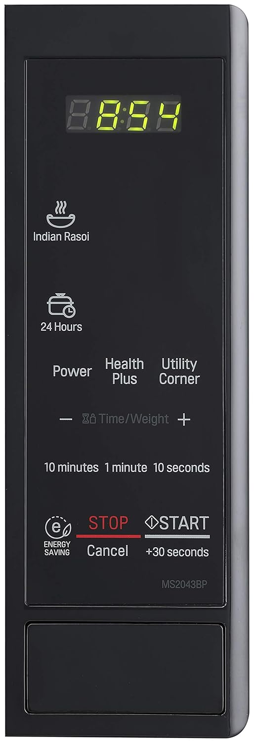 LG 20 L Solo Microwave Oven (MS2043BP, Black, Health plus Menu, I-Wave Technology, Indian Cuisine, Even Reheat & Defrost, Auto Cook Menu, Anti-Bacterial Cavity & Steam Clean)
