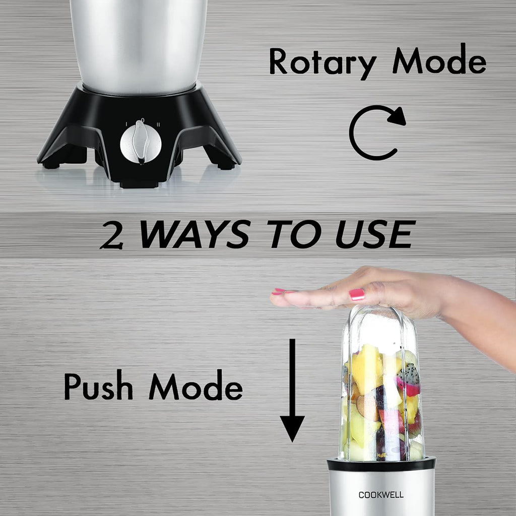 Cookwell Bullet Mixer Grinder (5 Jars, 3 Blades, Silver) - Copper, 600 Watts - 2 Year Warranty
