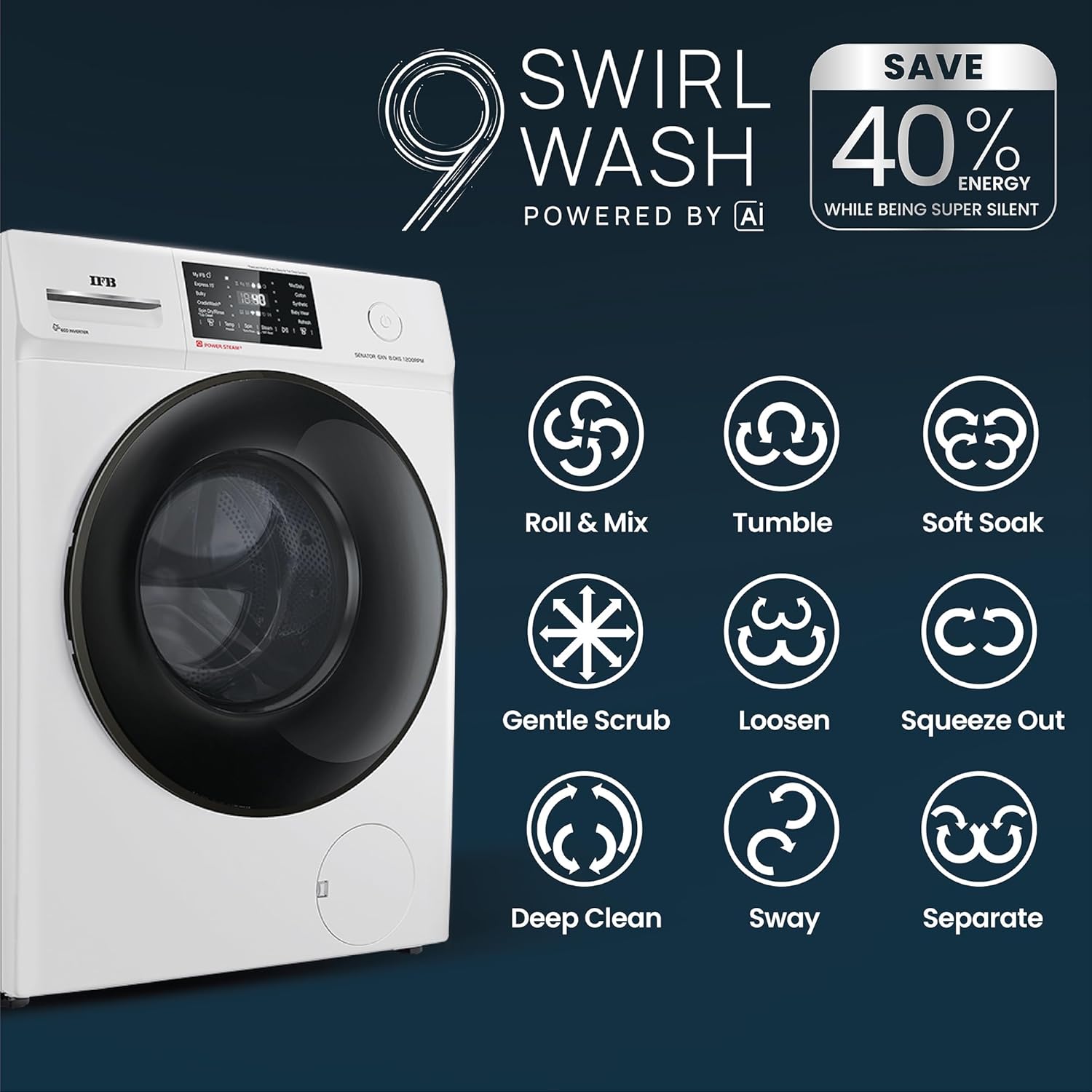 IFB 8 Kg 5 Star Powered by AI with 9 Swirl Wash, WiFi, Fully Automatic Front Load Washing Machine (Senator GXN 8012, Steam Refresh Program with Eco Inverter, Grey)