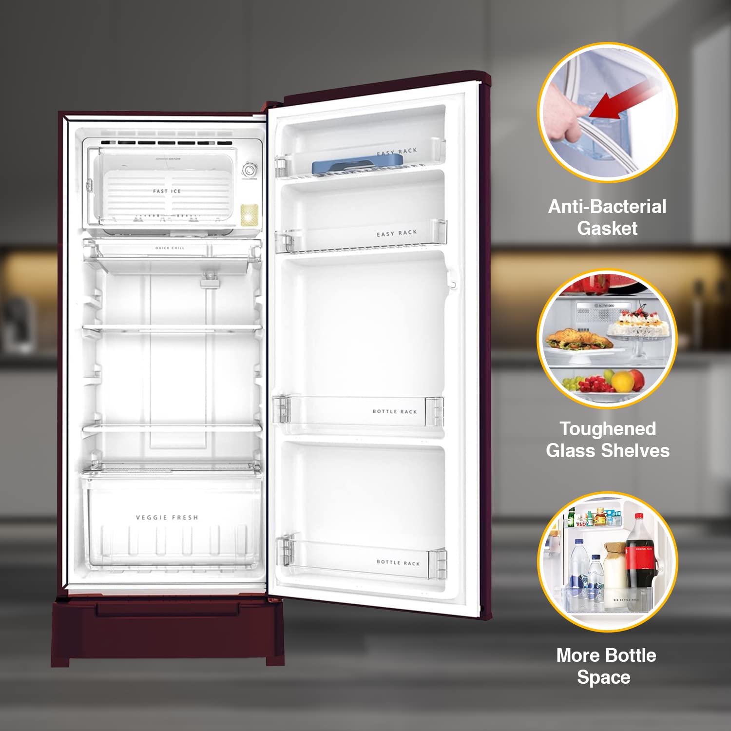 Whirlpool 184 L 4 Star Inverter Direct-Cool Single Door Refrigerator (205 WDE ROY 4S Inv WINE RADIANCE-Z, Base Stand with Drawer, 2023 Model)