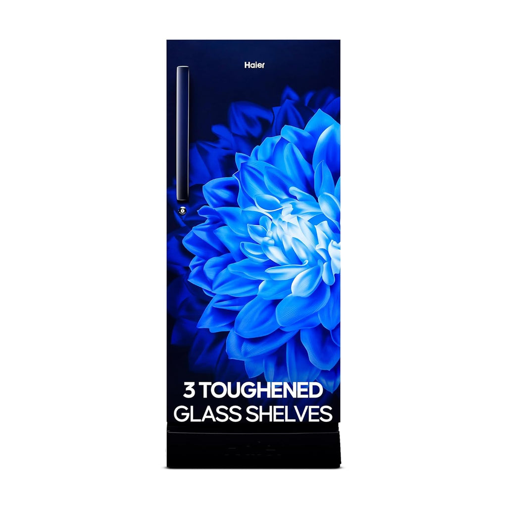 Haier 190 L, 5 Star, Direct-Cool Single Door Refrigerator (HED-205MDB-P, Marine Dahelia, Base Stand Drawer)