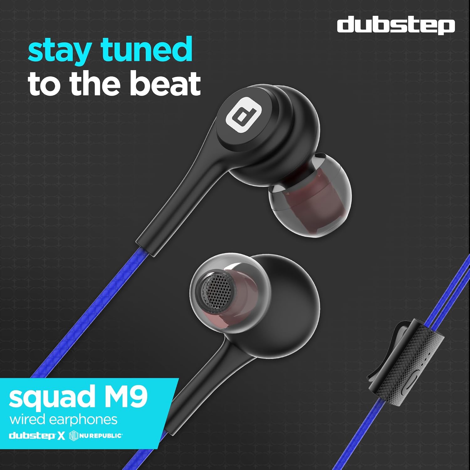 Dubstep Squad M9| X-Bass Technology| 10mm Dynamic Drivers| Mobile/Laptop Compatible|3.5 mm Audio Jack| in-Ear Wired Headphones with Mic- Black & Blue