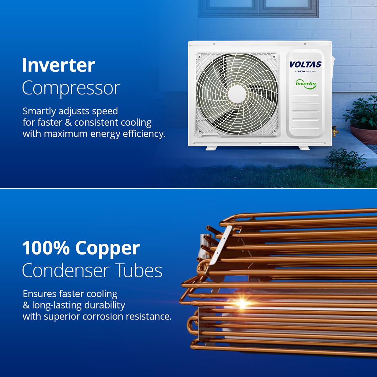 Voltas 1.5 ton 3 Star, Inverter Split AC (Copper, 4-in-1 Adjustable Mode, Anti-dust Filter,183V Vectra CAW, White)