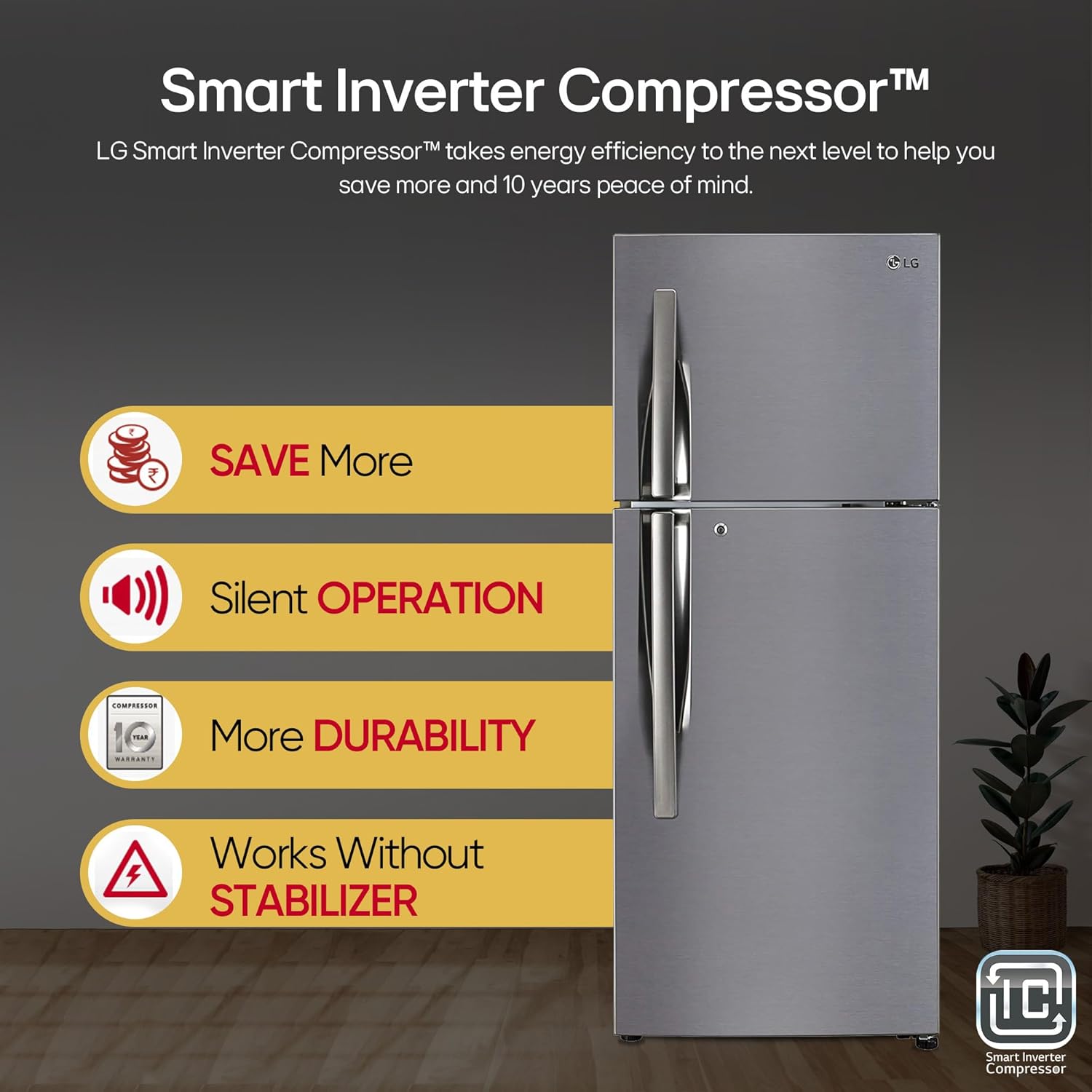 LG 242 L 3 Star Smart Inverter Frost-Free Double Door Refrigerator (GL-I292RPZX, Shiny Steel, Door Cooling+)