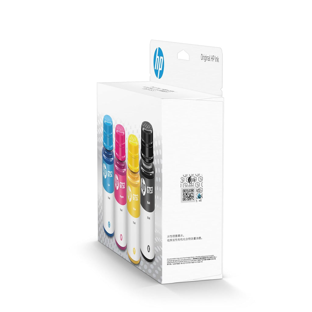 HP GT52 CMY/GT53XL Blk Ink Bottle 4-Pk, Multi-Color Pack, Black