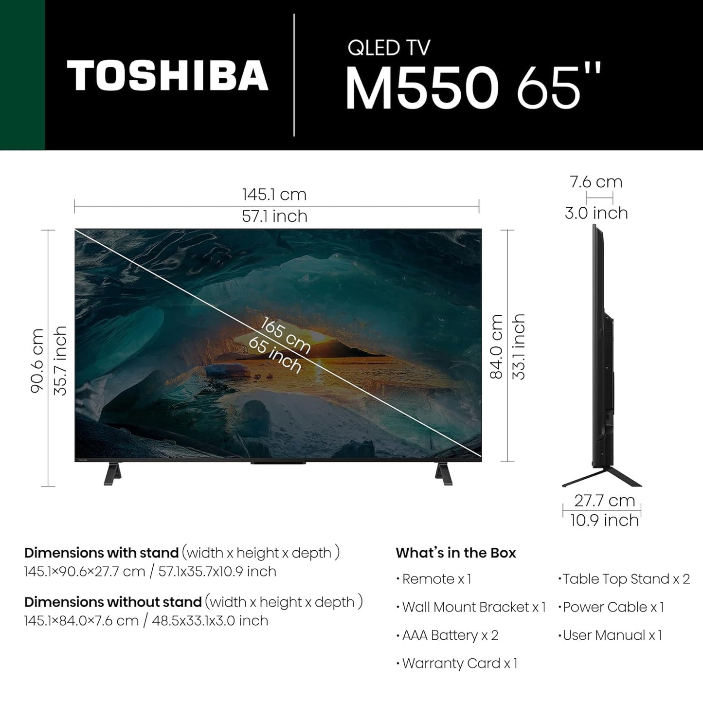 TOSHIBA 164 cm (65 inches) M550MP Series 4K Ultra HD Smart QLED Google TV 65M550MP (Black)