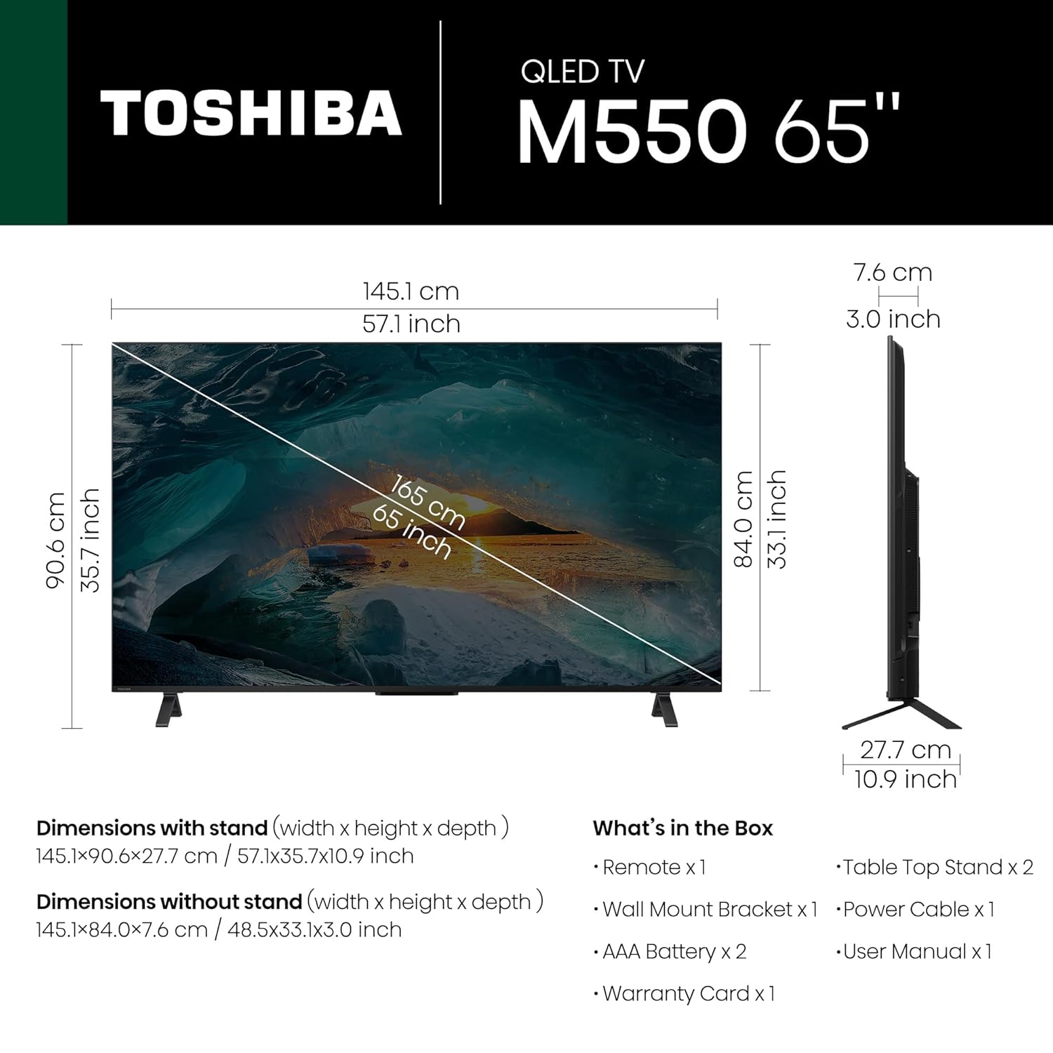 TOSHIBA 164 cm (65 inches) M550MP Series 4K Ultra HD Smart QLED Google TV 65M550MP (Black)