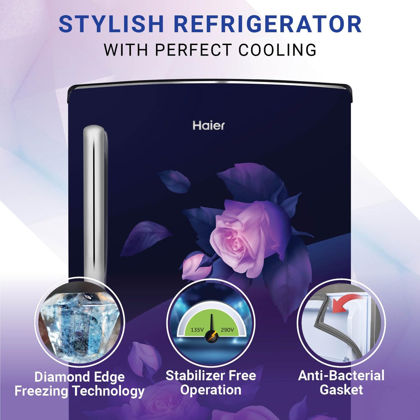 Haier 205 L, 3 Star, Direct-Cool Single Door Refrigerator (HED-213MRB-N, Marine Rose, Base Stand Drawer)