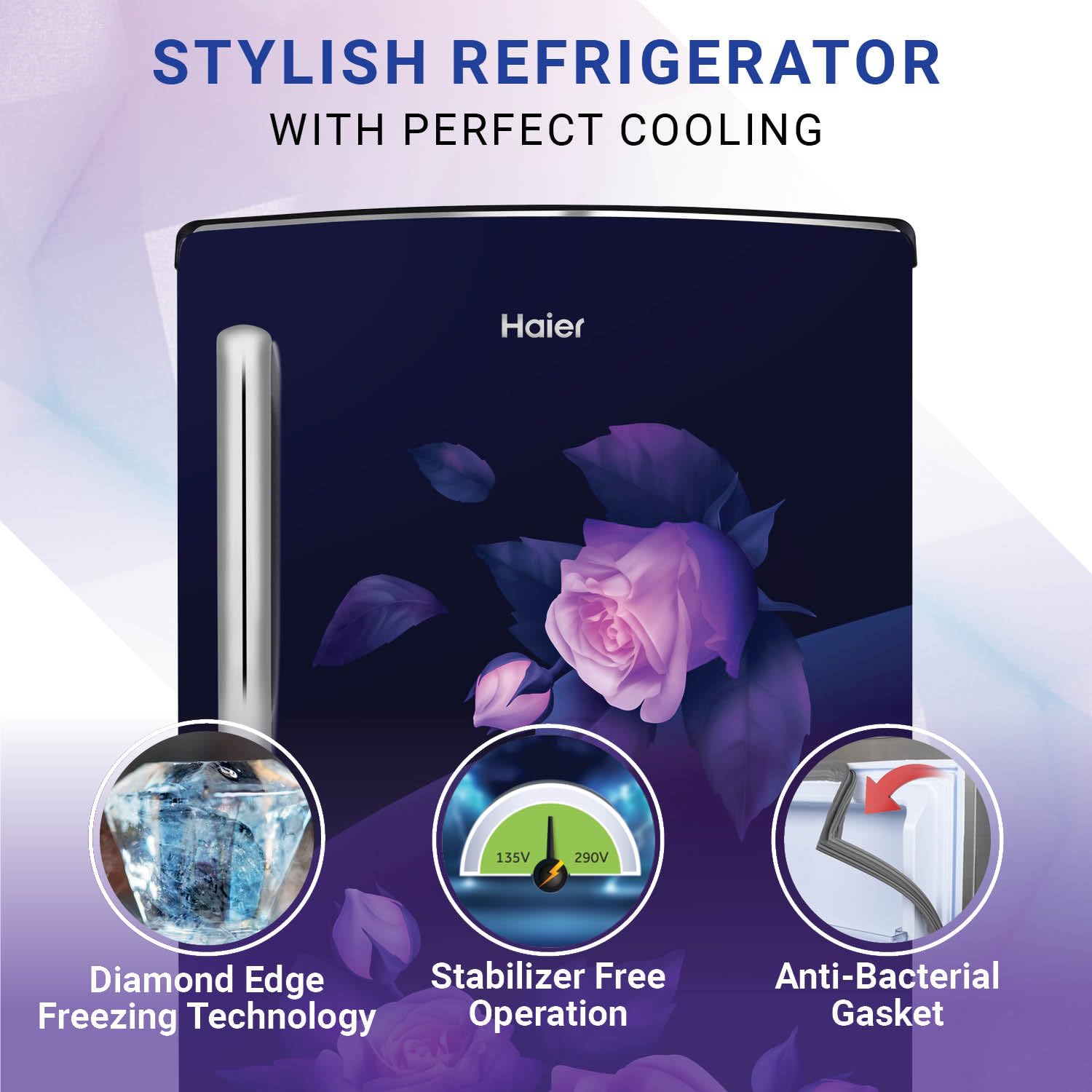 Haier 205 L, 3 Star, Direct-Cool Single Door Refrigerator (HED-213MRB-N, Marine Rose, Base Stand Drawer)