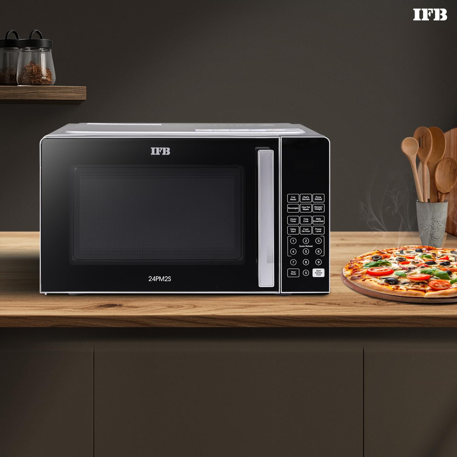 IFB 24L Solo Microwave Oven (24PM2S, Multi Stage Cooking with 69 Indian & Continental Auto Cook Menus, Child-lock Protection, Deodorize function, Delay Start & Power Save, black)
