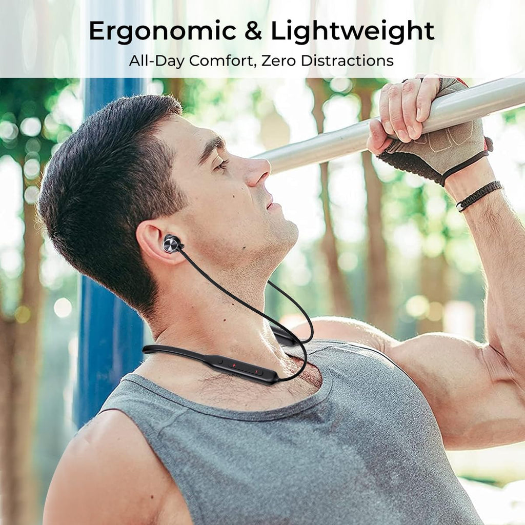 pTron Tangent Rush w/ 50Hrs Playtime, Pristine Sound, Dual-Device Pairing, Bluetooth 5.4 Wireless in-Ear Earphones with Mic, Voice Assistant, Type-C Fast Charging & IPX5 Water Resistant (Black)