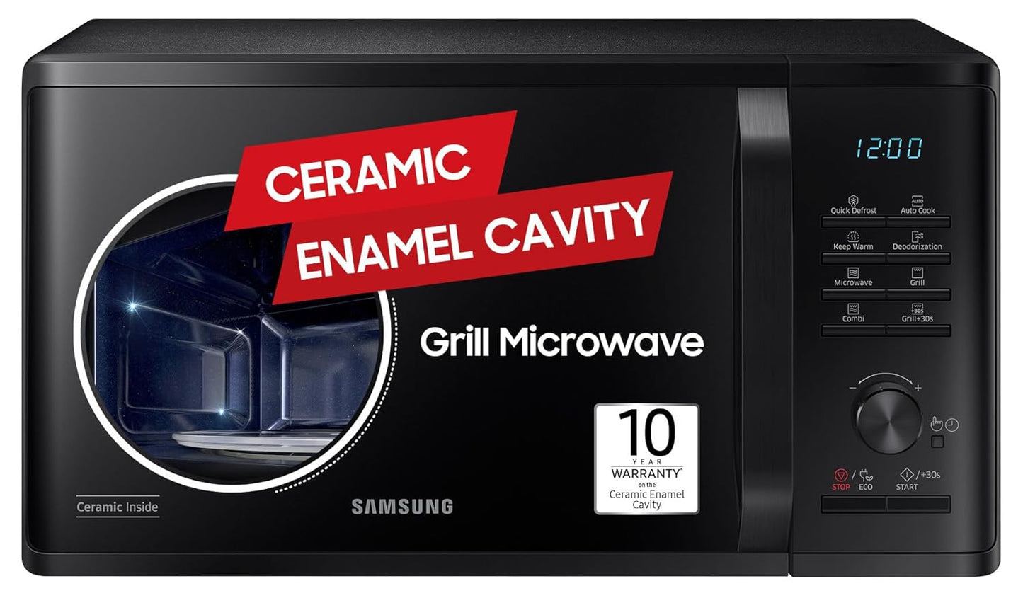 Samsung 23 L Grill Microwave Oven (MG23A3515AK/TL, Black, Various Auto Cook Programs, Keep Warm, Quick Defrost, LED Display, Ceramic Enamel Cavity, Wire Rack with 10 year warranty)