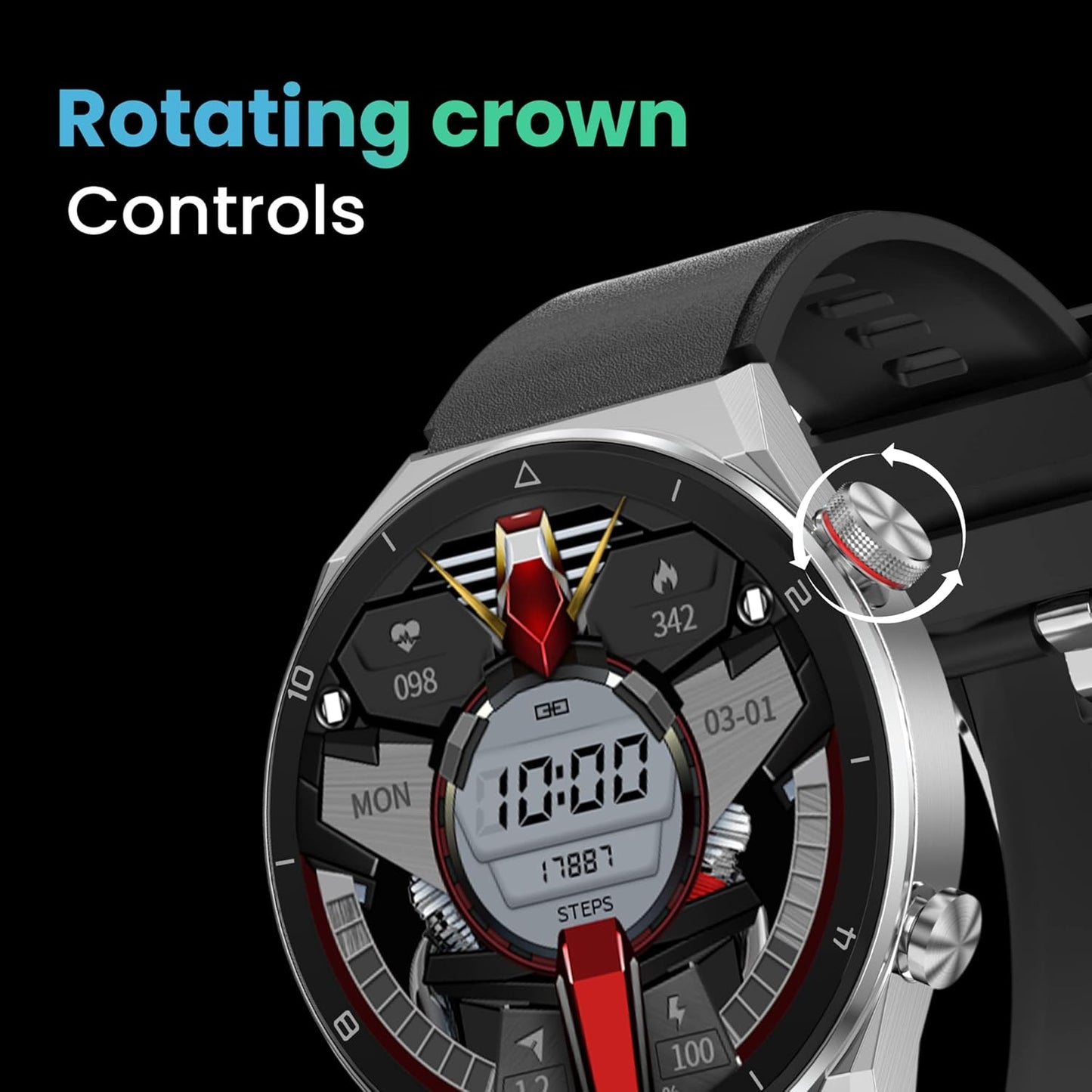 Salora uWear Smart Watch 1.5” Round Display, BT Calling, 250+ Watch Faces, Heart & SpO2 Monitoring, 21 Sports Modes, Sleep Monitor, Waterproof & 7Days Battery iOS Android Compatible(Black+Dark Grey)