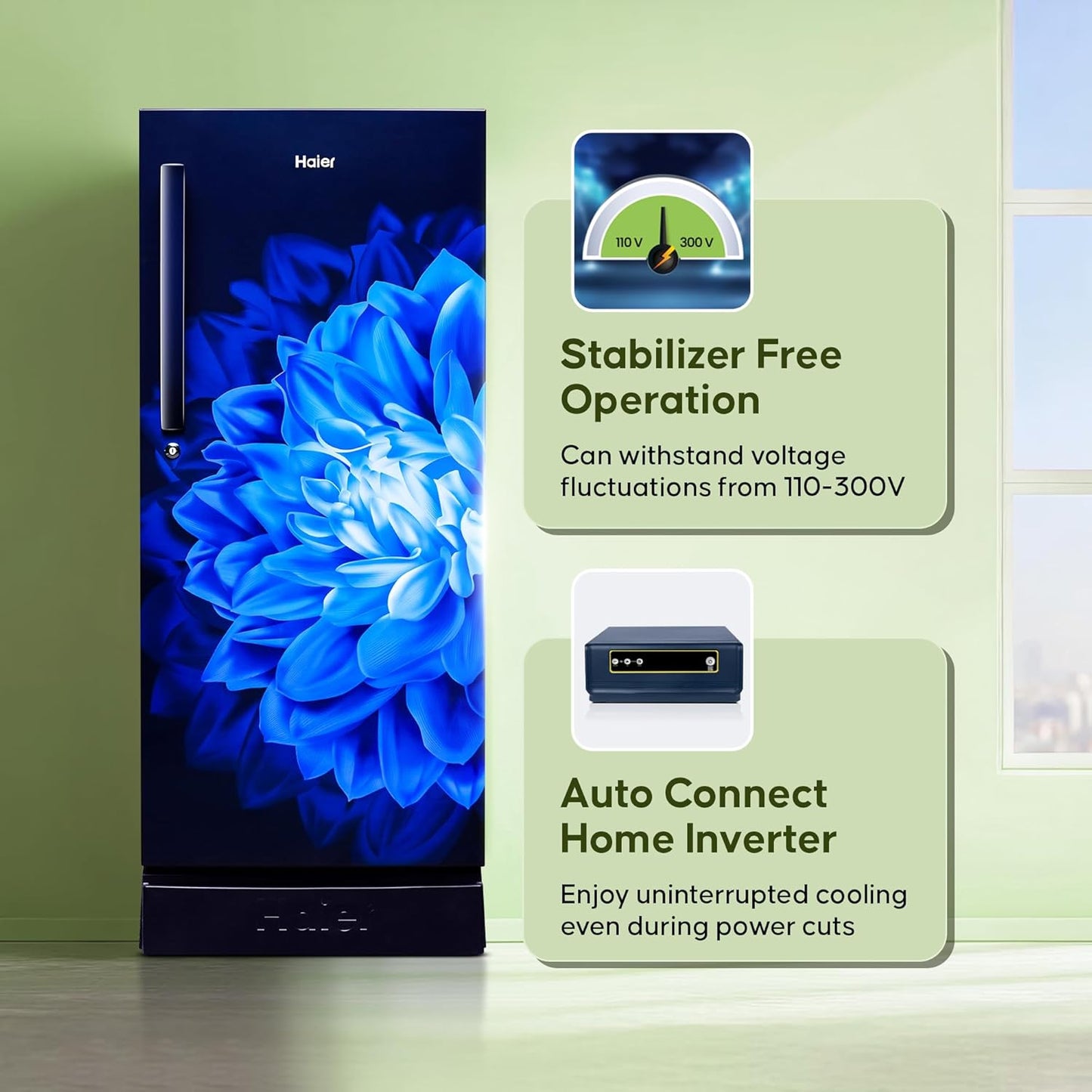 Haier 190 L, 4 Star, Direct-Cool Single Door Refrigerator (HED-204MDB, Marine Dahelia, Base Stand Drawer)