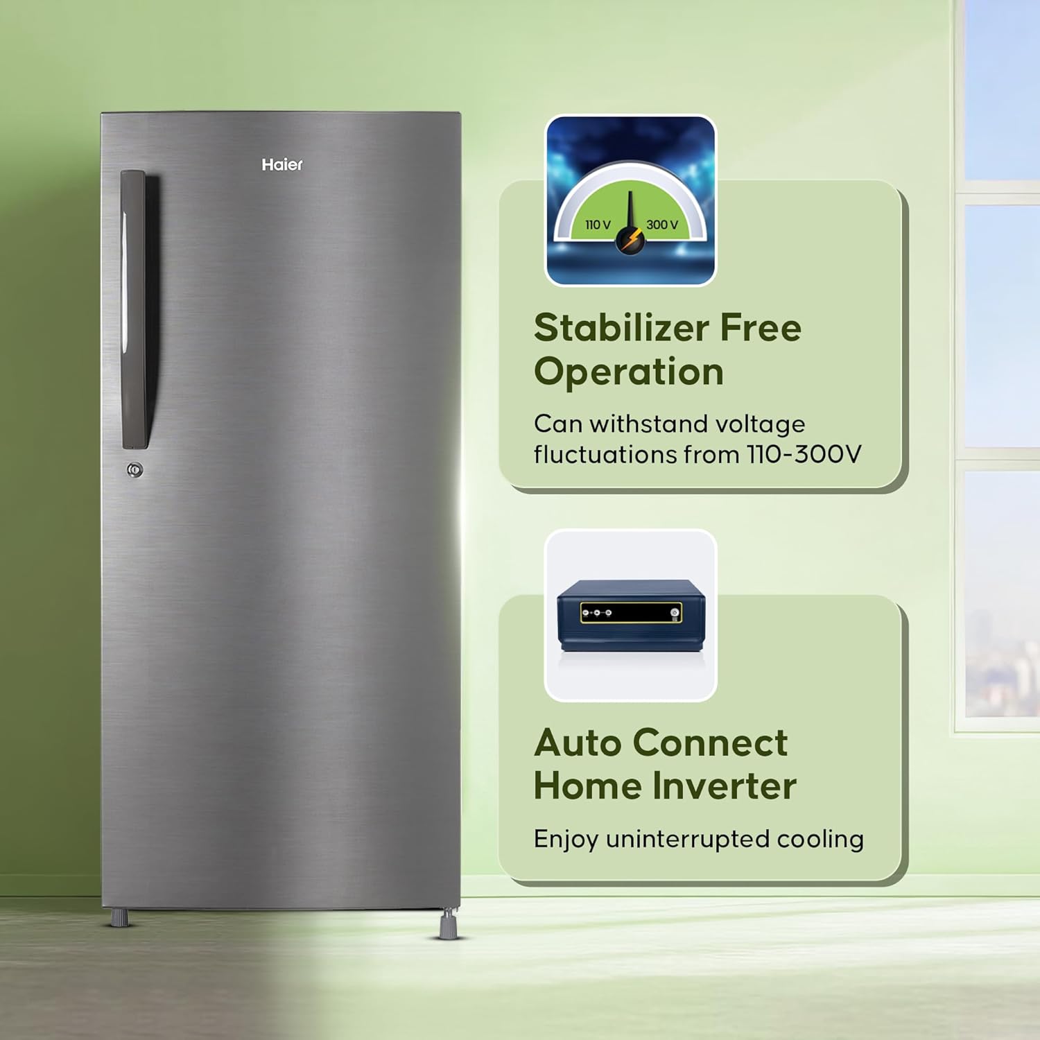 Haier 190 L, 4 Star, Direct Cool Single Door Refrigerator (HED-204DS-P, Dazzle Steel)