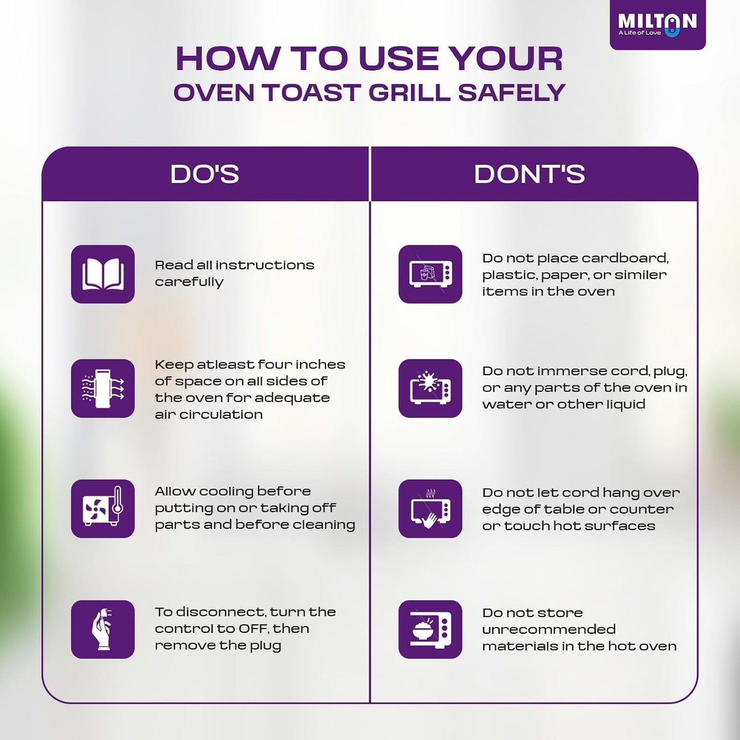 Milton 10L OTG Oven Toaster Griller for Kitchen | 800W | Royal Black Finish | Auto Shut-Off | 250°C Thermostat | Timer, Bell & Tempered Glass | Easy to Clean | Includes Grill Rack & Baking Tray