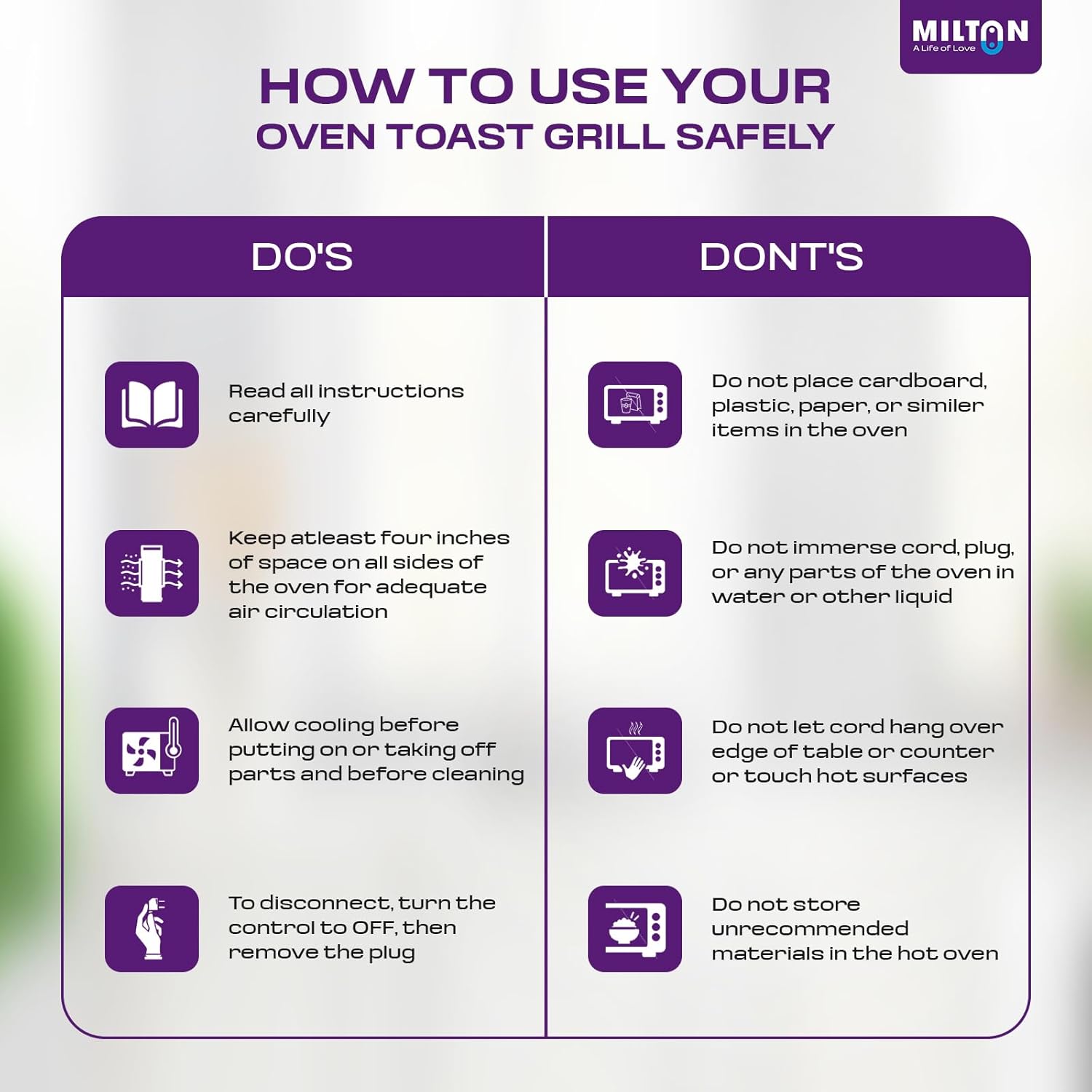 Milton 10L OTG Oven Toaster Griller for Kitchen | 800W | Royal Black Finish | Auto Shut-Off | 250°C Thermostat | Timer, Bell & Tempered Glass | Easy to Clean | Includes Grill Rack & Baking Tray