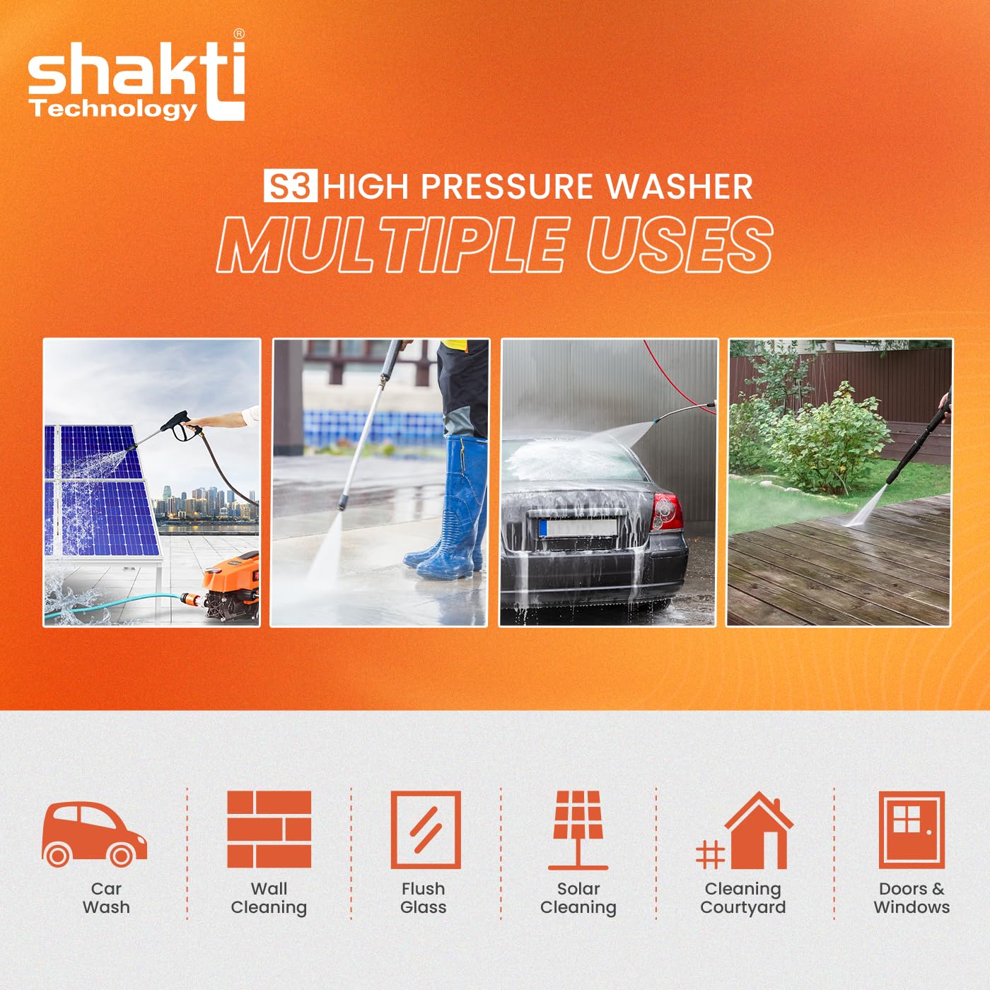 Shakti Technology S3 High Pressure Car Washer Machine 1800 Watts and Pressure 120 Bar for Cleaning Car, Bike & Home (S3)