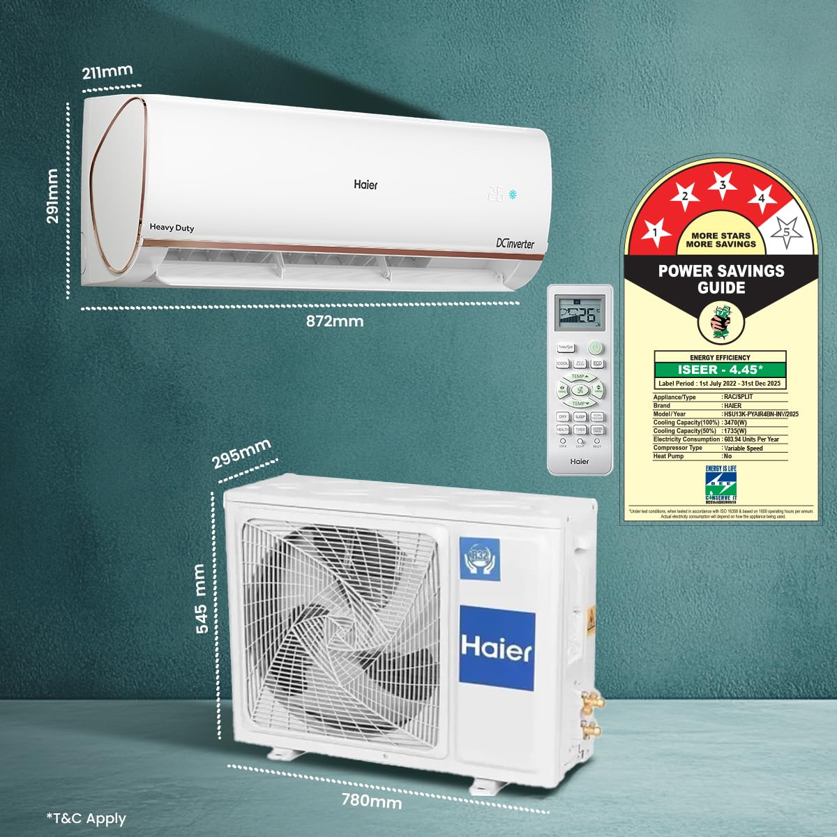 Haier 1 Ton 4 Star AI Climate Control Smart Split AC (3470W, Triple Inverter, Copper, Wi-Fi, 4-Way Swing, 7 in 1 Convertible, HD Filter, Cools at 60°C, 20 Mtrs Air Throw - HSU13K-PYAIR4BN-INV, White)