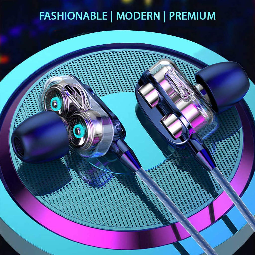 pTron Boom Ultima 4D Dual Driver, in Ear Gaming Wired Headphones with in-Line Mic, Volume Control & Passive Noise Cancelling Boom 3 Earphones - (Dark Blue)