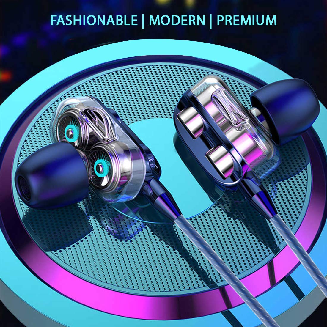 pTron Boom Ultima 4D Dual Driver, in Ear Gaming Wired Headphones with in-Line Mic, Volume Control & Passive Noise Cancelling Boom 3 Earphones - (Dark Blue)