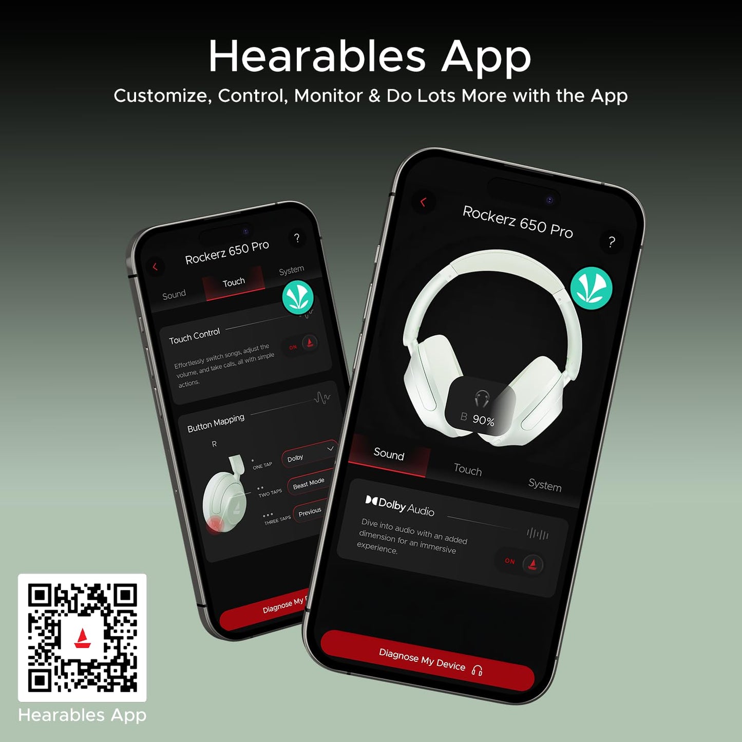 boAt Rockerz 650 Pro (2025 Launch),Touch/Swipe Controls,Dolby Audio,80Hrs Battery,2Mics Enx,Fast Charge,App Support,Dual Pair,Bluetooth Over Ear Headphones,Wireless Headphone with Mic (Sage Green)