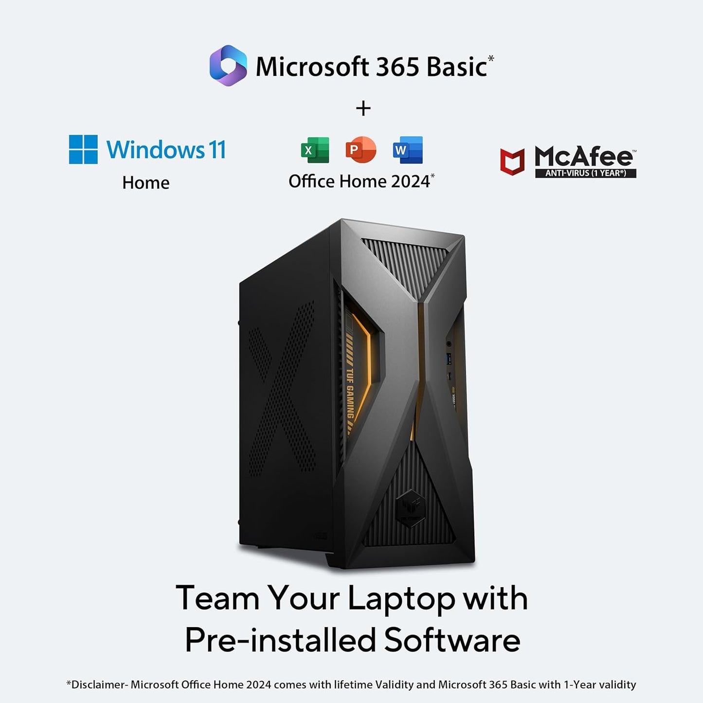 ASUS T500,13th Gen,Intel Core i5-13420H,Gaming Tower(RTX 3050-6GB/16GB RAM/1TB SSD/Windows 11/M365 Basic (1Year)*/Office Home 2024/with Gaming RGB Keyboard & Mouse(USB)/ Gray/5.9 Kg)T500MV-13420H022WS