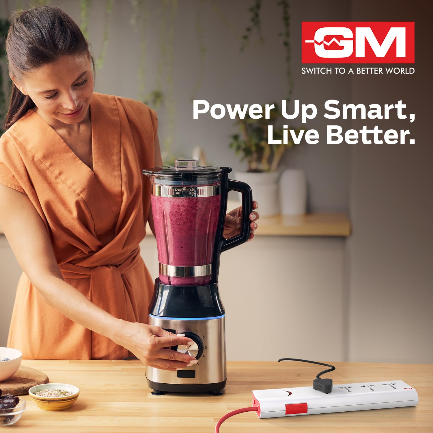 GM 3060 Extension Board 10Amp Output 250 Volts with 2 Mtr Extension Cord & Surge Protector | Master Switch, Safety Shutter, 4 International Sockets | Multi Plug Travel Adapter for Home Appliances