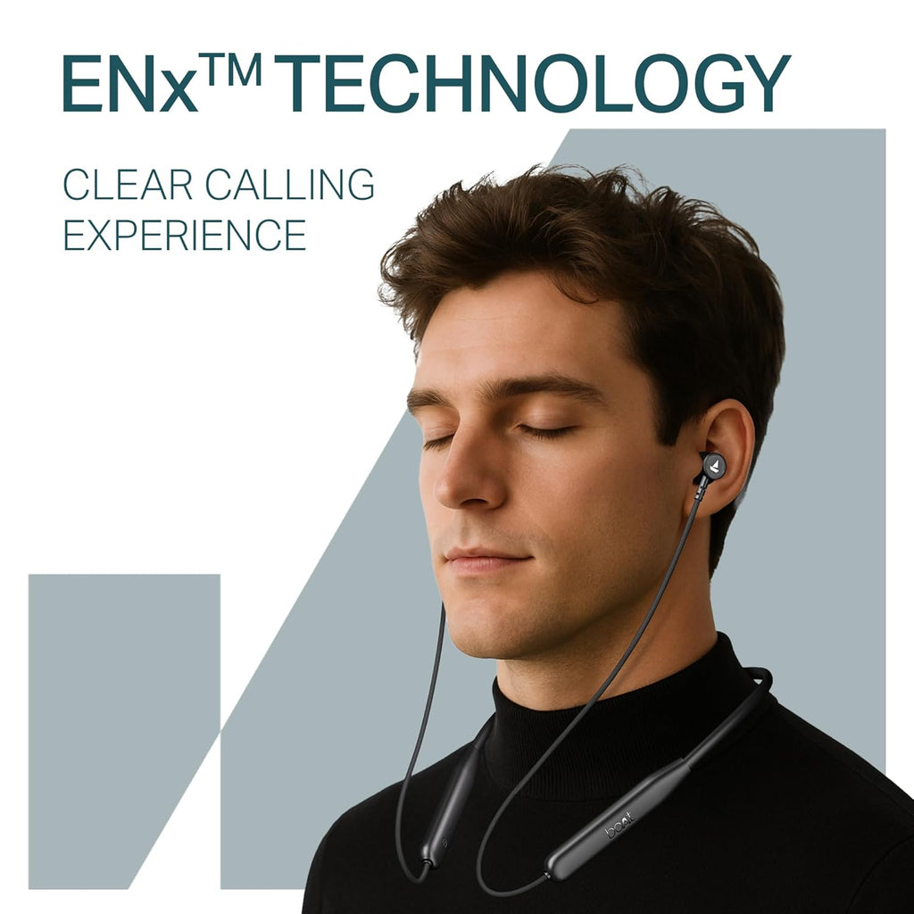 boAt Rockerz 113 (2025 Launch), 40 Hrs Playback, Dual Pair, Fast Charge, Enx Tech, Low Latency, Magnetic Buds, Bluetooth Neckband, Wireless with Mic in Ear Earphones(Active Black)