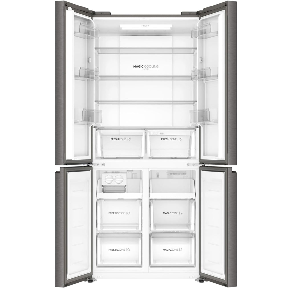 Haier 520L 3 Star Lumiere 4-Door Side by Side Frost Free Refrigerator | Convertible Magic Zone | Inverter | Digital Display Panel | Deo Fresh Technology (2025 Model, HRB-600IS, Inox Steel)
