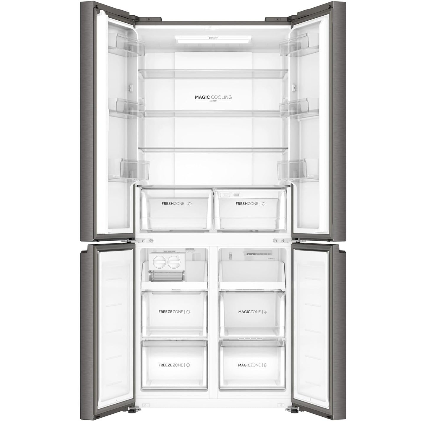 Haier 520L 3 Star Lumiere 4-Door Side by Side Frost Free Refrigerator | Convertible Magic Zone | Inverter | Digital Display Panel | Deo Fresh Technology (2025 Model, HRB-600IS, Inox Steel)