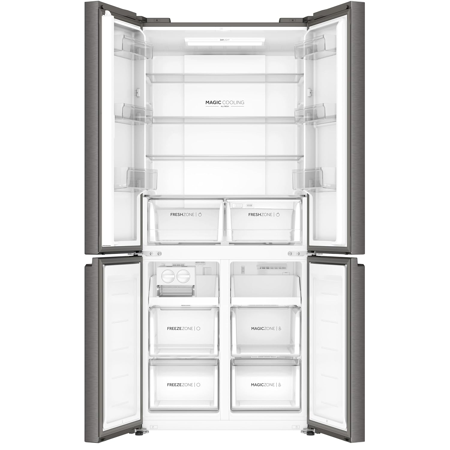 Haier 520L 3 Star Lumiere 4-Door Side by Side Frost Free Refrigerator | Convertible Magic Zone | Inverter | Digital Display Panel | Deo Fresh Technology (2025 Model, HRB-600IS, Inox Steel)