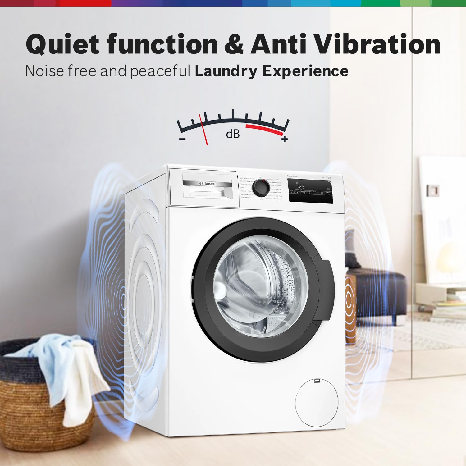 Bosch 8 kg, 5 Star, AI Active Water+, Anti-Tangle, Steam Anti Bacteria, Anti-Wrinkle Fully-Automatic Front Loading Washing Machine (WAJ28260IN, Reload Function, In-Built Heater, White)