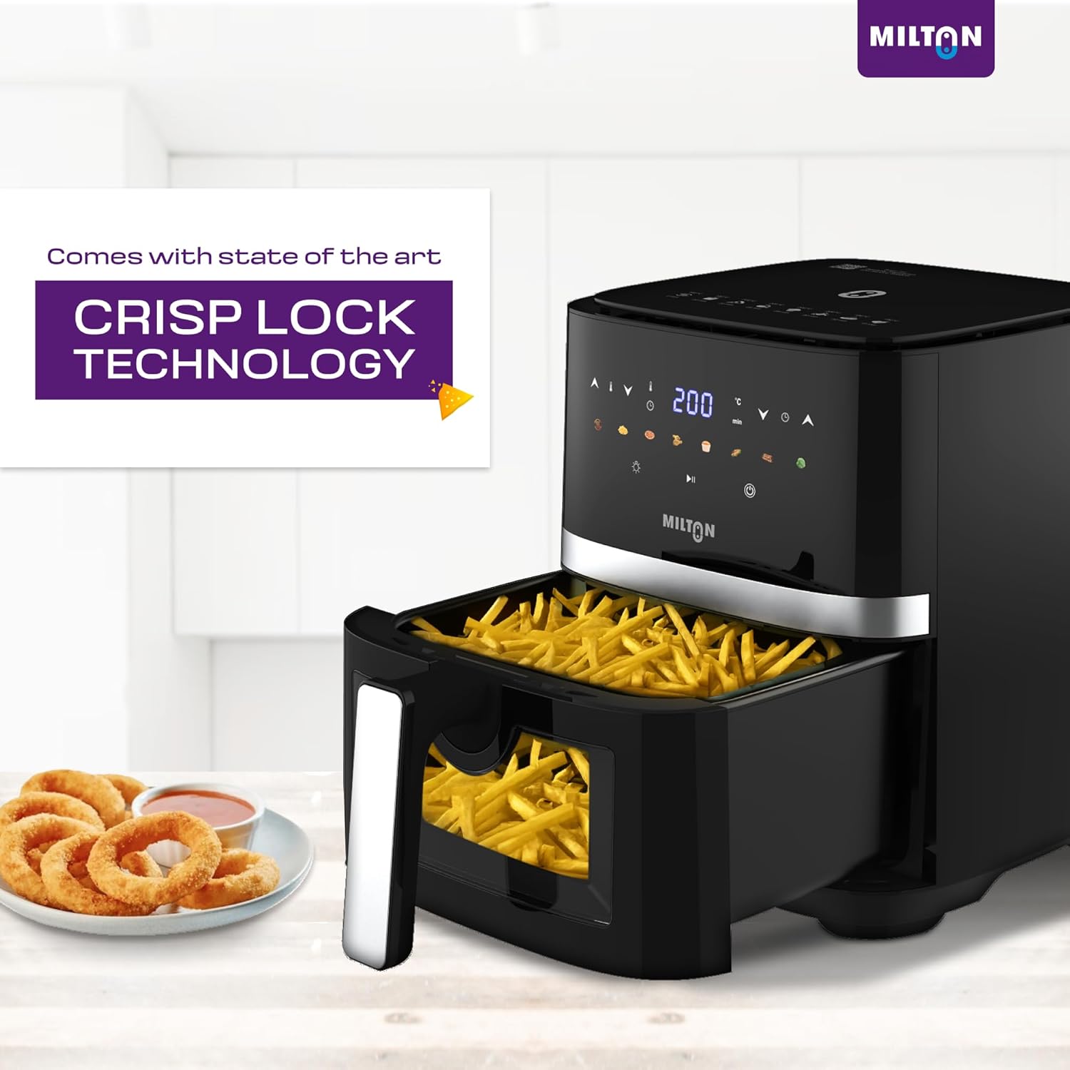 Milton Rapid Digital Air Fryer 5L | 1450W | 360° High Speed Air Circulation | Up to 90% Less Oil Usage | 8 Preset Menus | Touch Control Panel & Digital Display | Auto Shut-Off | 1 Year Warranty