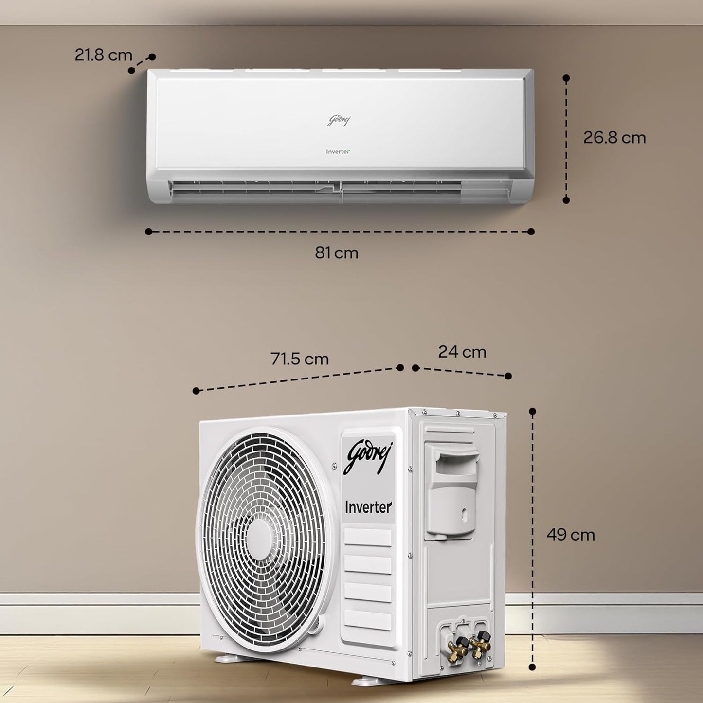 Godrej 1 Ton 3 Star, 5 Years Comprehensive Warranty, AI Powered, 5-In-1 Convertible Cooling, Inverter Split AC (Copper, 2025 Model, Heavy duty cooling at 52 °C, AC1T EI 12PINV3R32 WYQ 3S, White)