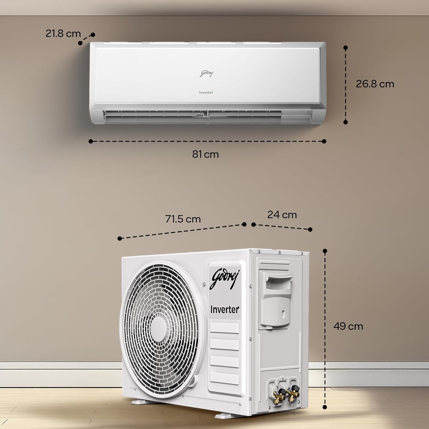 Godrej 1 Ton 3 Star, 5 Years Comprehensive Warranty, AI Powered, 5-In-1 Convertible Cooling, Inverter Split AC (Copper, 2025 Model, Heavy duty cooling at 52 °C, AC1T EI 12PINV3R32 WYQ 3S, White)